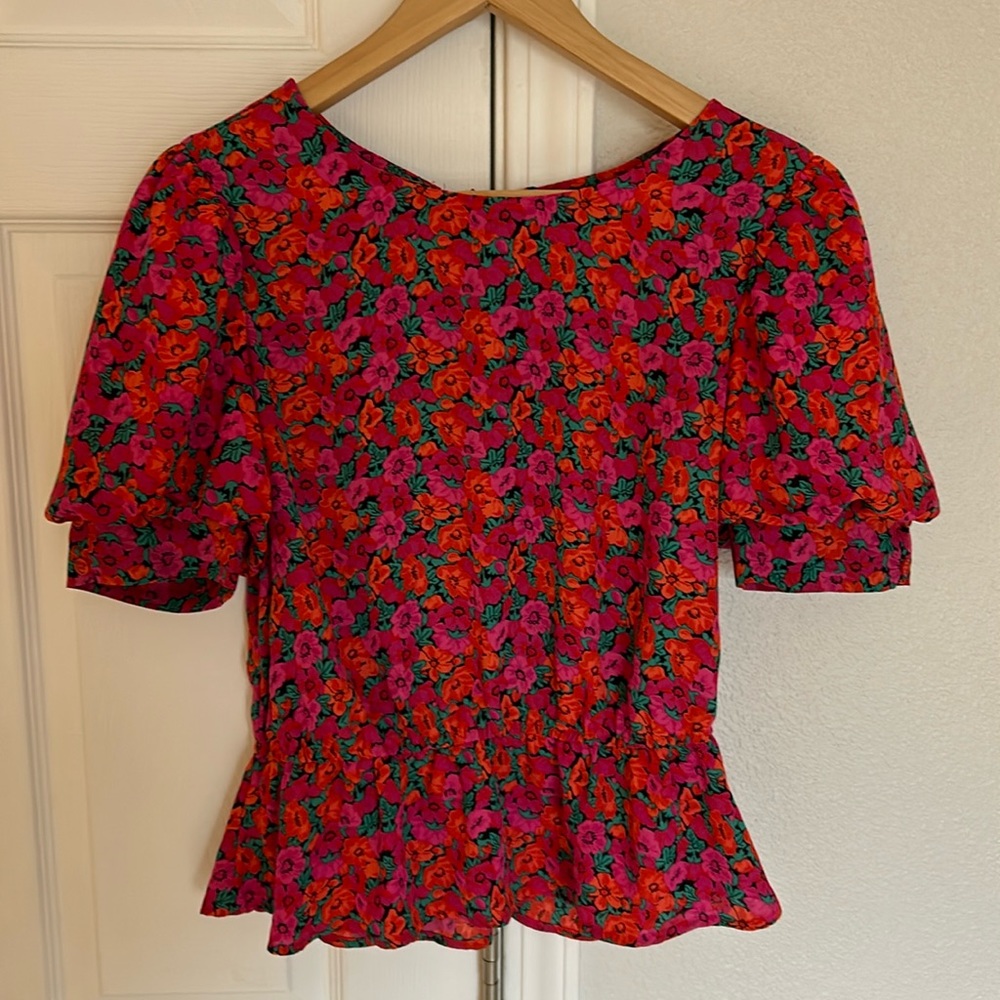 Pink and red floral blouse